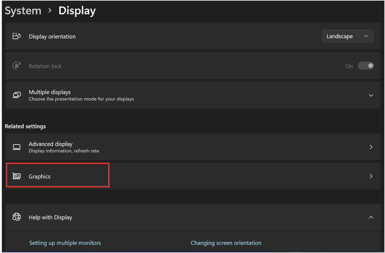 Scroll down and click Graphics